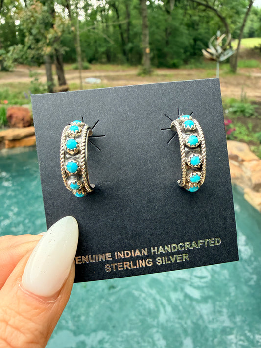 Native Made Turquoise Hoops by Yazzie