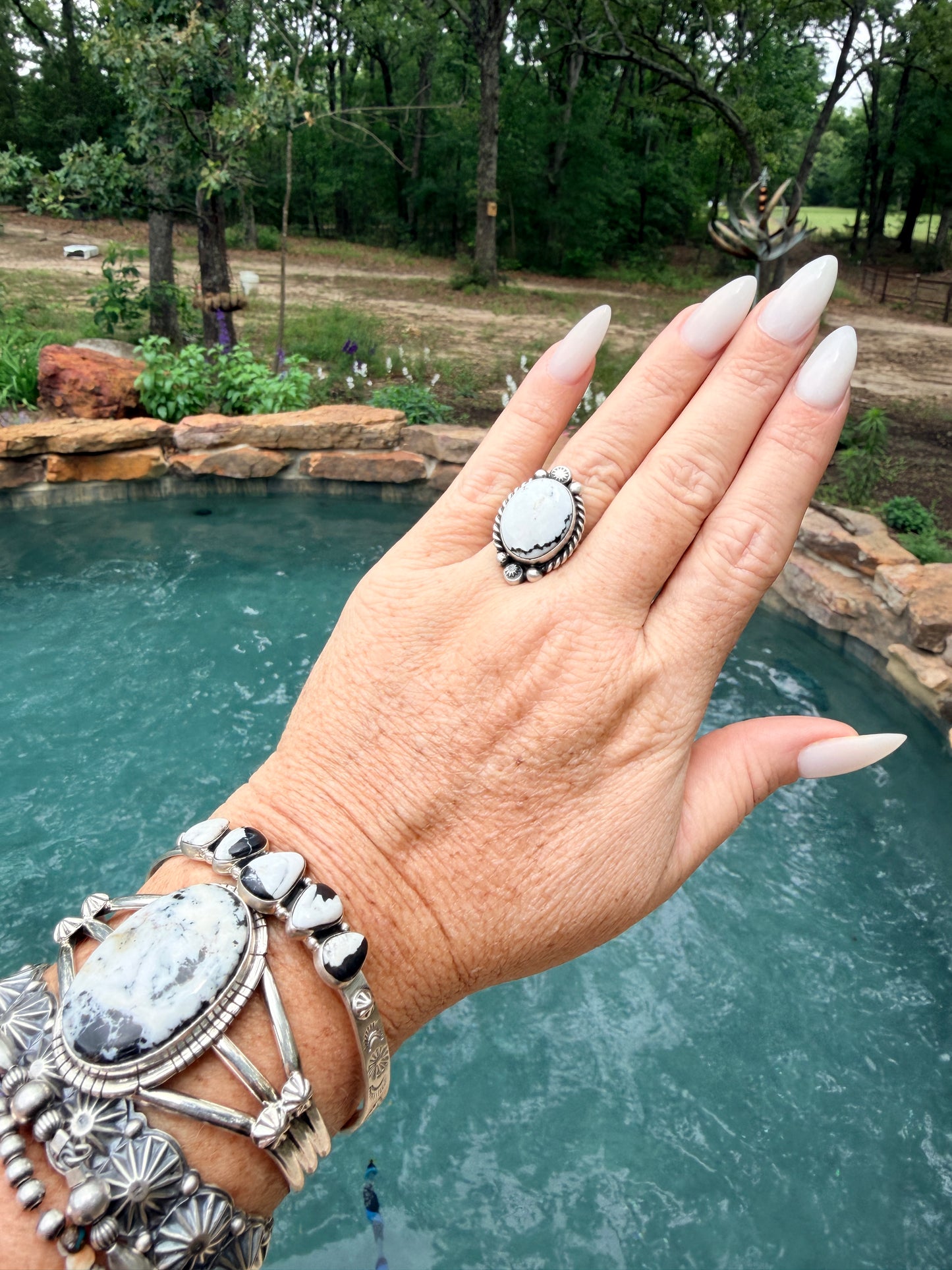 Adjustable White Buffalo Ring by Eugene Belone