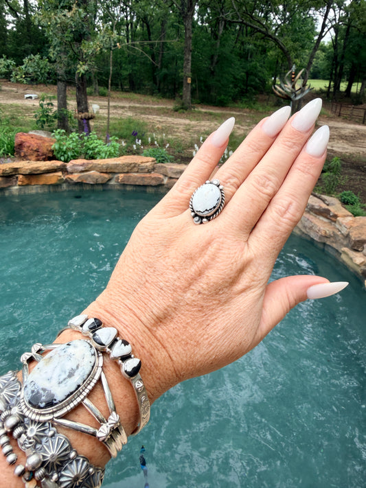 Adjustable White Buffalo Ring by Eugene Belone