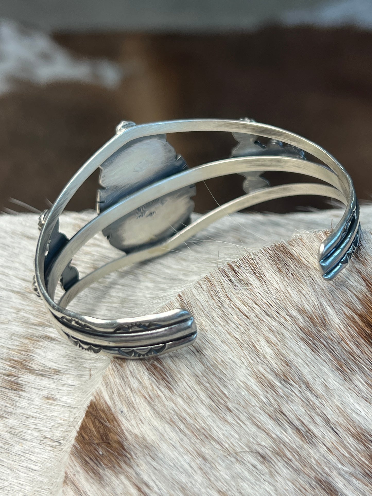 Native Made Large Detailed Turquoise Cuff