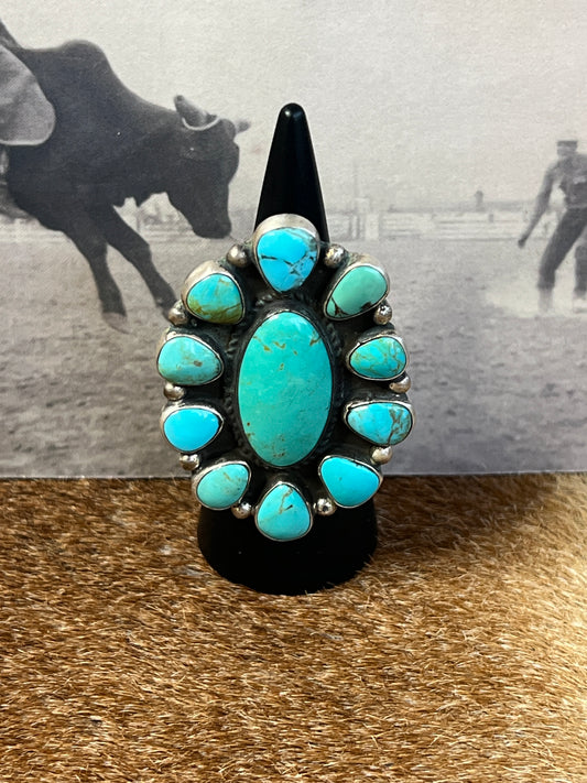 Geraldine James Large Turquoise Cluster Adjustable Ring
