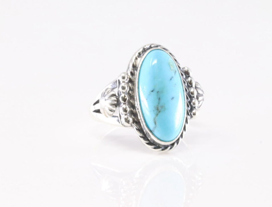 Size 5.5 Blue Kingman Turquoise Sterling Silver Ring Samuel Yellowhair Navajo