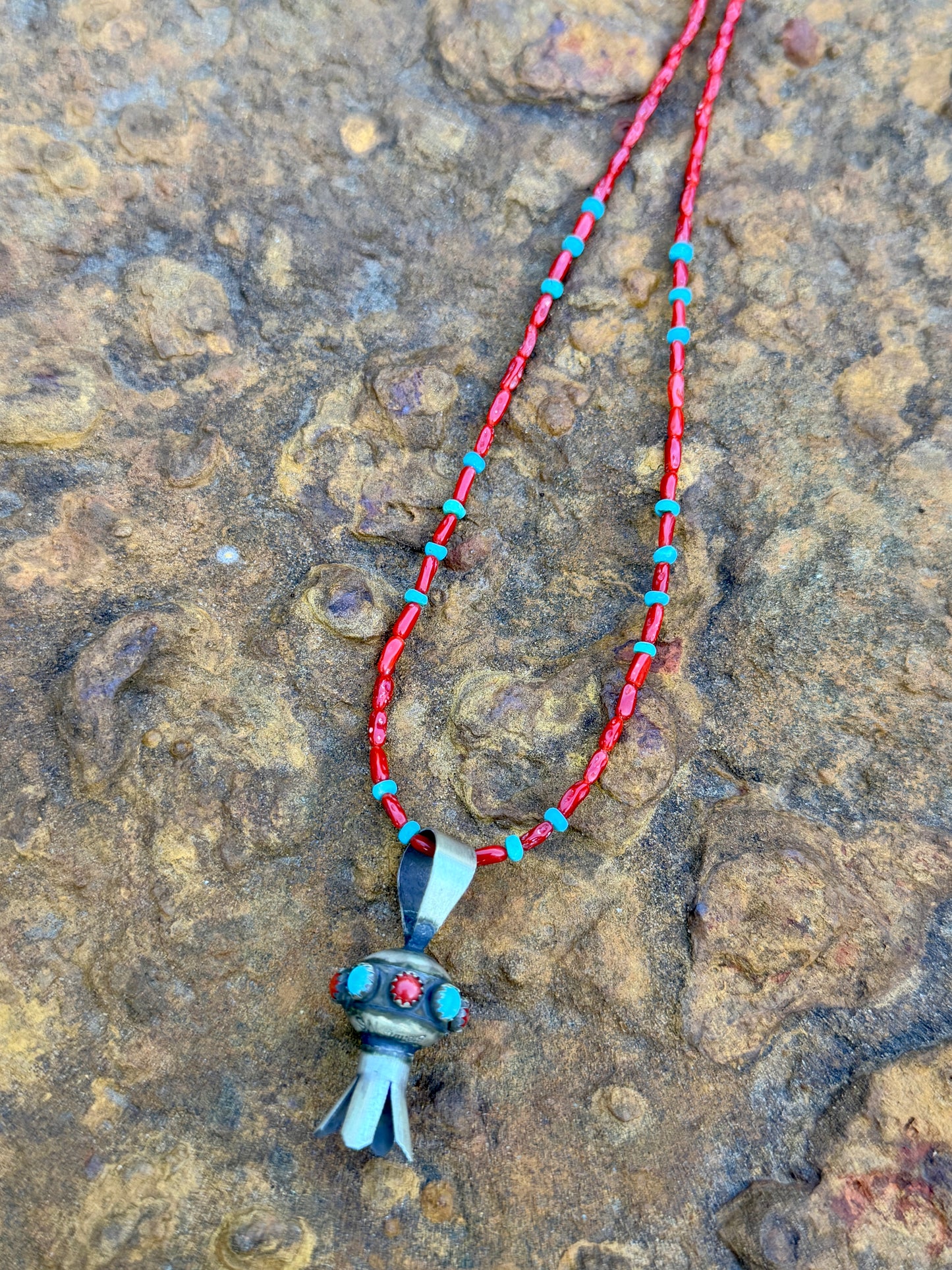 Squash Blossom Pendant on Beaded Necklace by Monica Smith