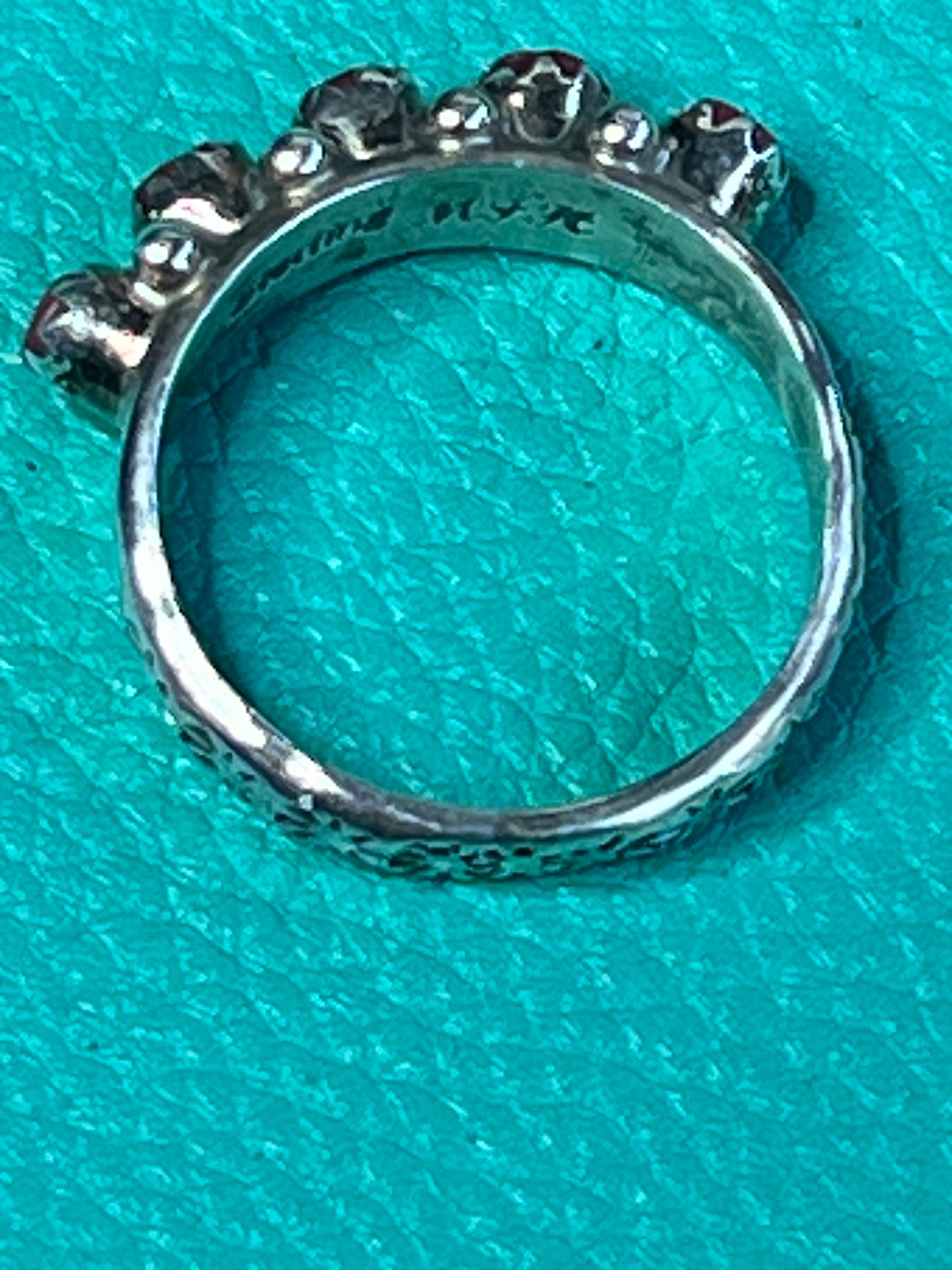 Zuni Snake Eye Coral Cluster Ring Size 7.5 Sterling Silver