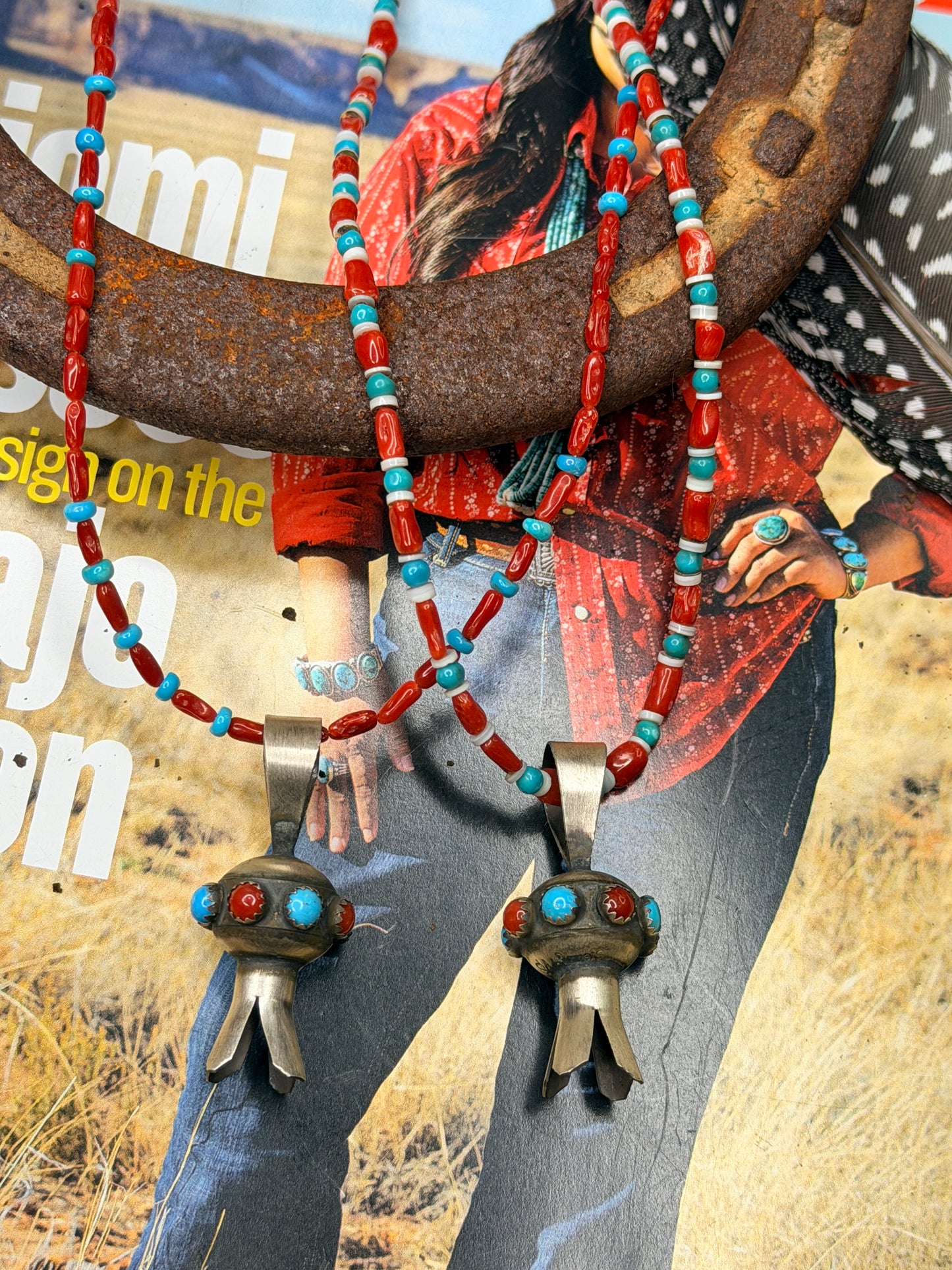 Squash Blossom Pendant on Beaded Necklace by Monica Smith