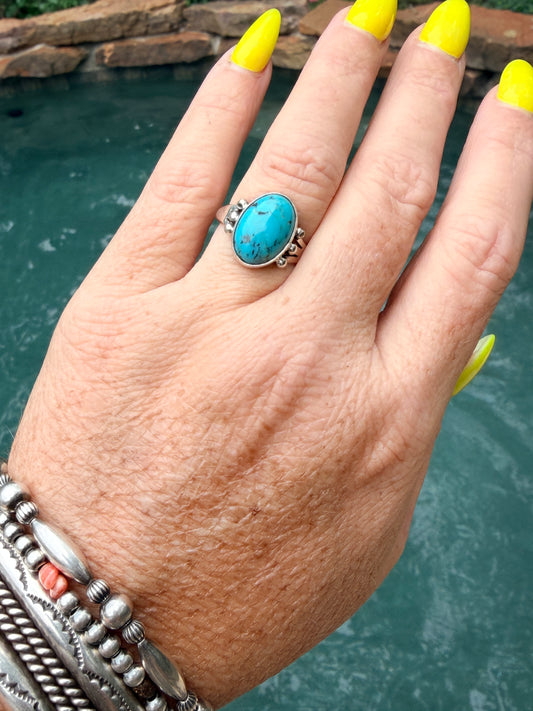 Native American Sterling Silver Turquoise Ring By Jerryson Henio size 7