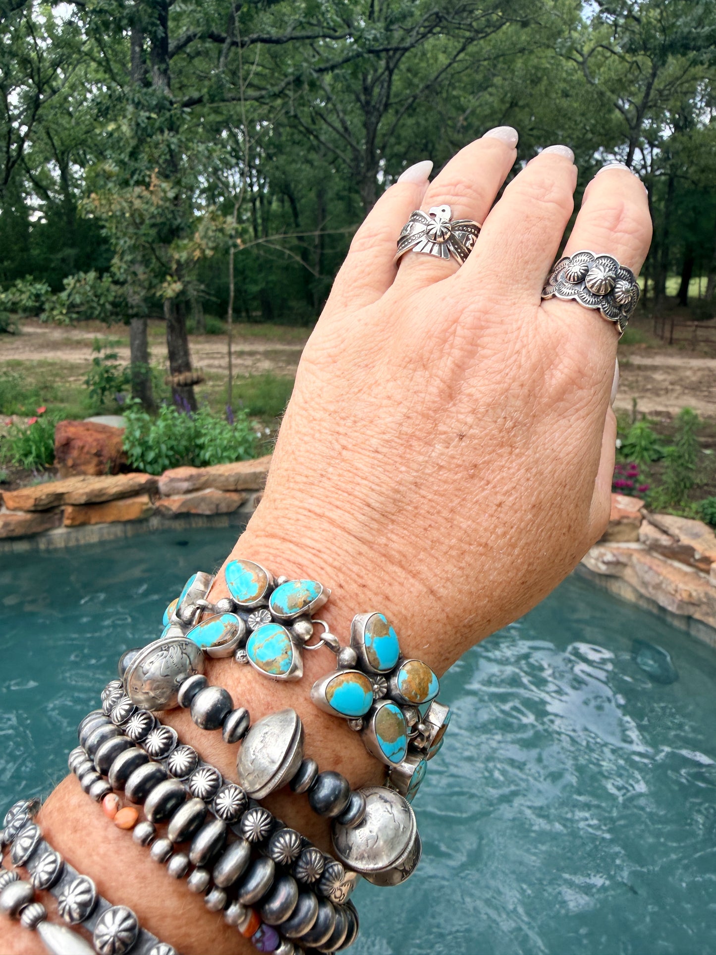 Native Made 20 stones, 5 clusters with Sterling Silver Beading and Starbust Bracelet