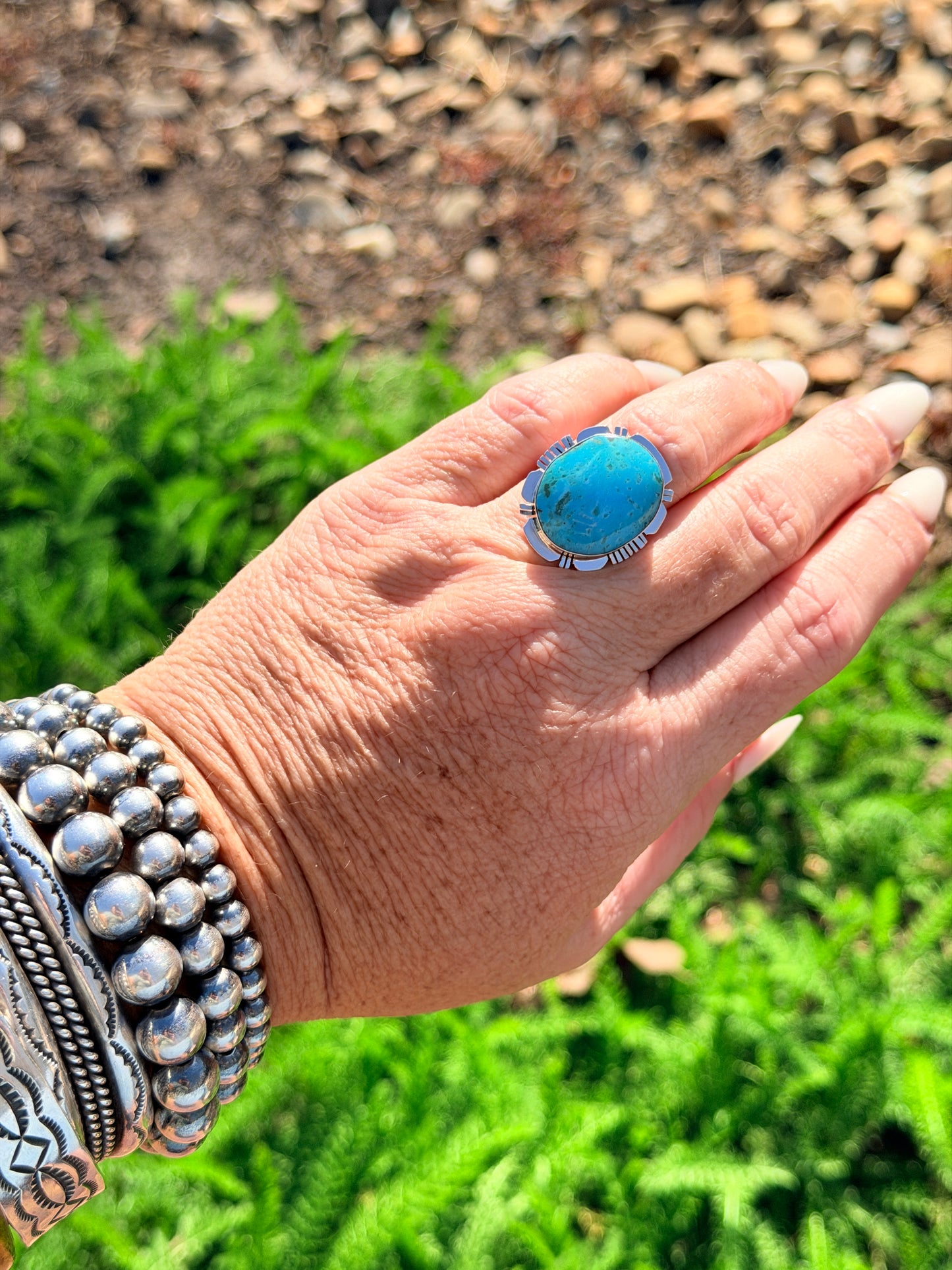 Authentic Native America Navajo Sterling Silver Turquoise Ring By Jimmy Garcia size 6.5