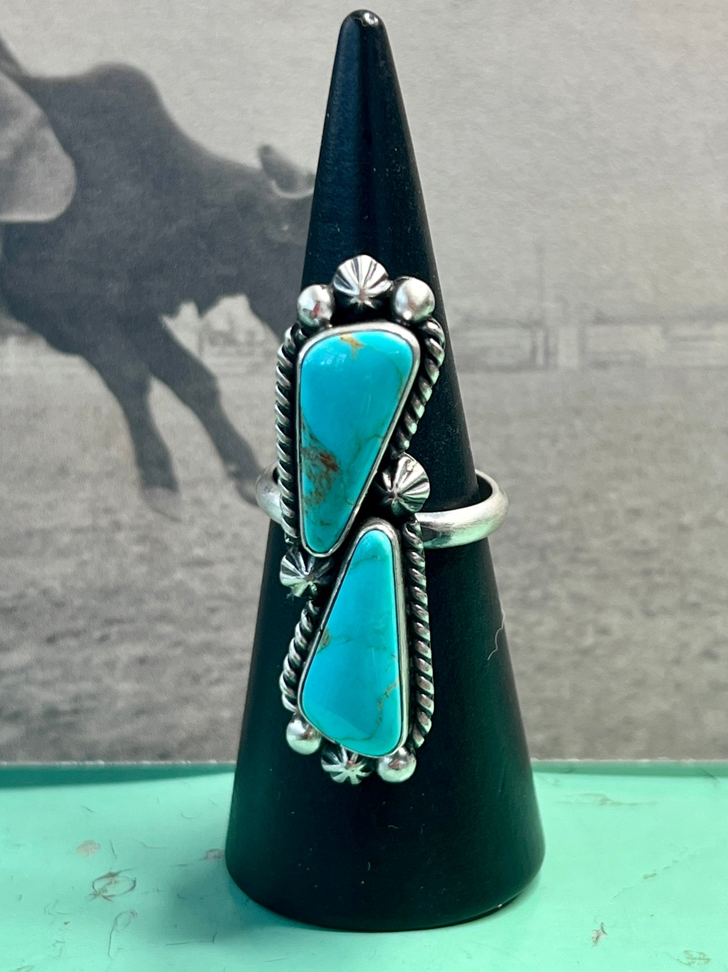 2 Stone Turquoise Adjustable Ring