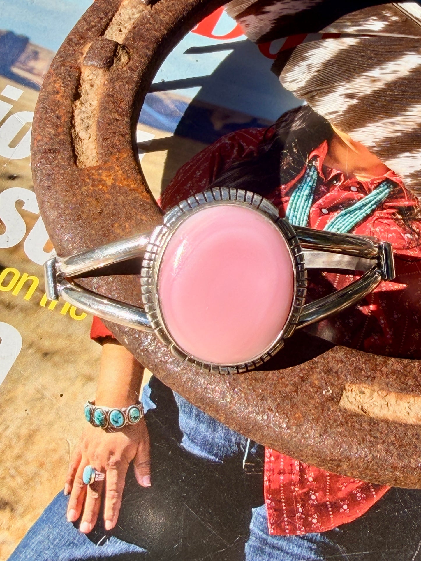 Native Made Pink Conch Cuff by Samson Etcitty