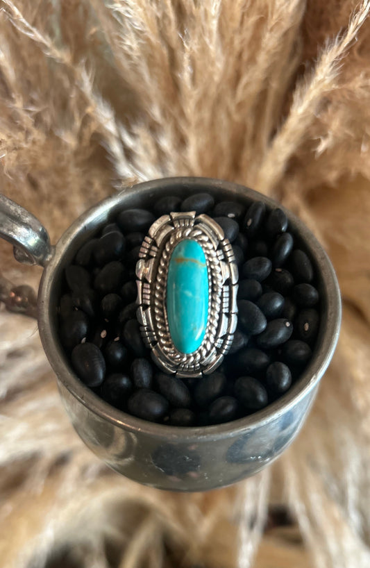 Kingman Turquoise Long Oval Statement ring by W Begay Ring size 6.5