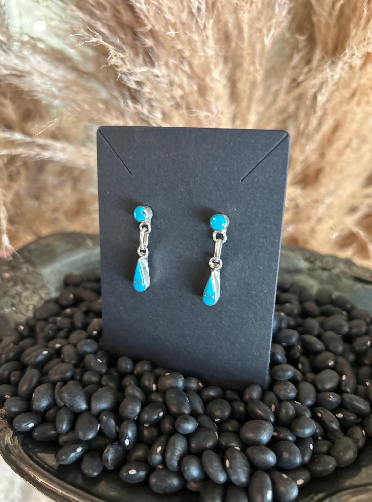 Zuni Silver Turquoise Tear Drop Earrings