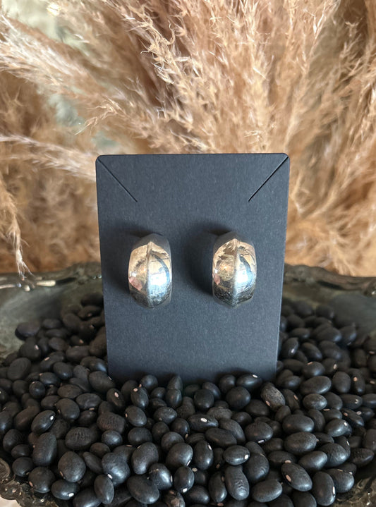 Wide Silver Half Hoop Post Earrings by Louise BigHand