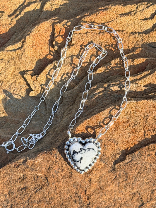 White Buffalo Heart Necklace