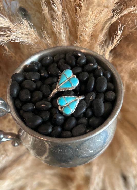 Zuni Sterling Turquoise Heart Adjustable Ring