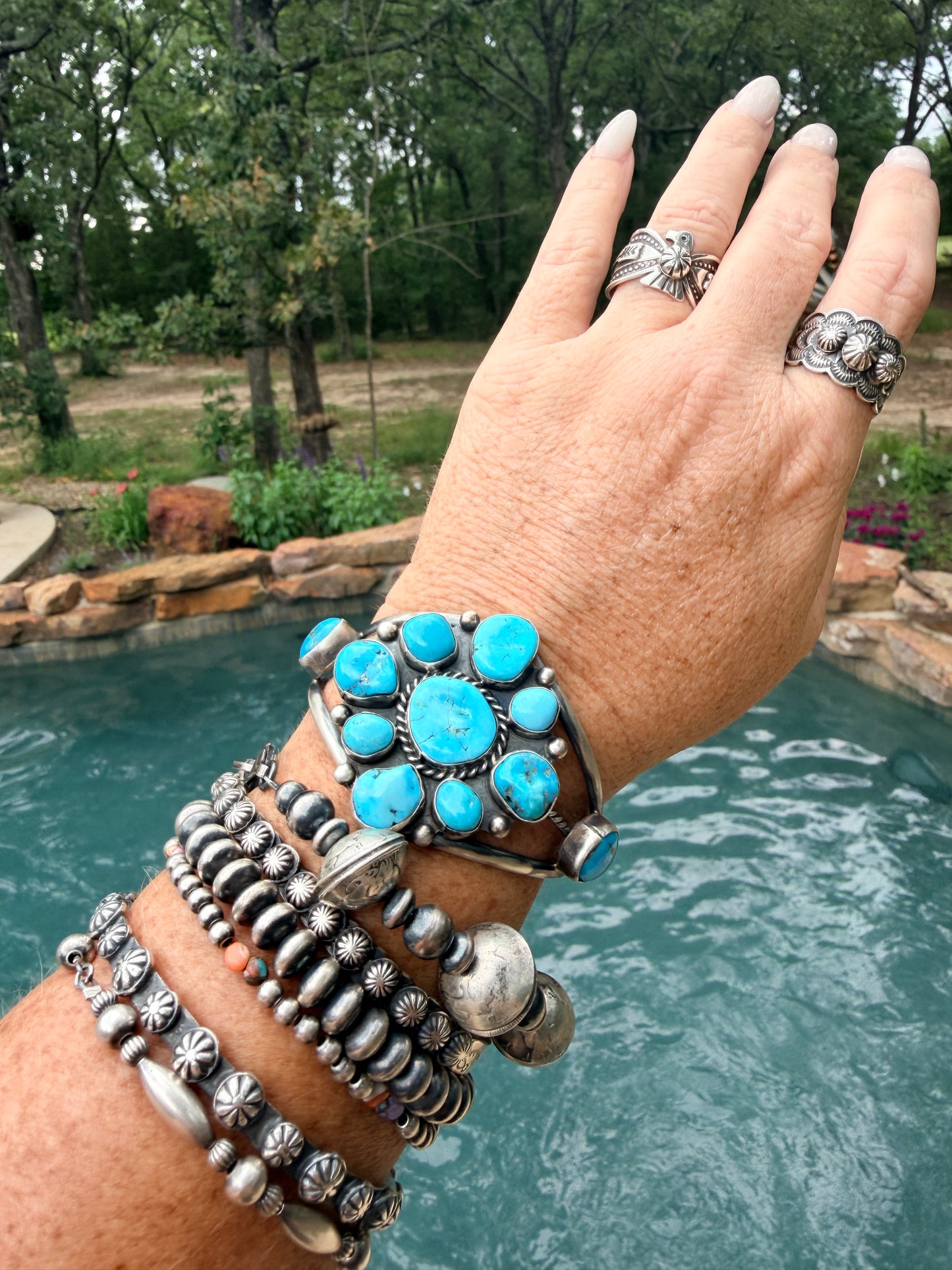 Navajo Turquoise Sterling Multi Stone Cuff Bracelet by Wilson Dawes