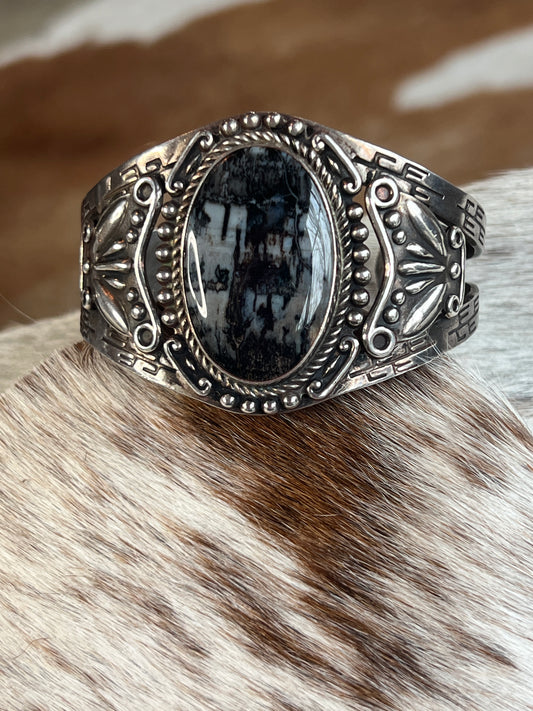Vintage Navajo Sterling Silver Picture Jasper Cuff