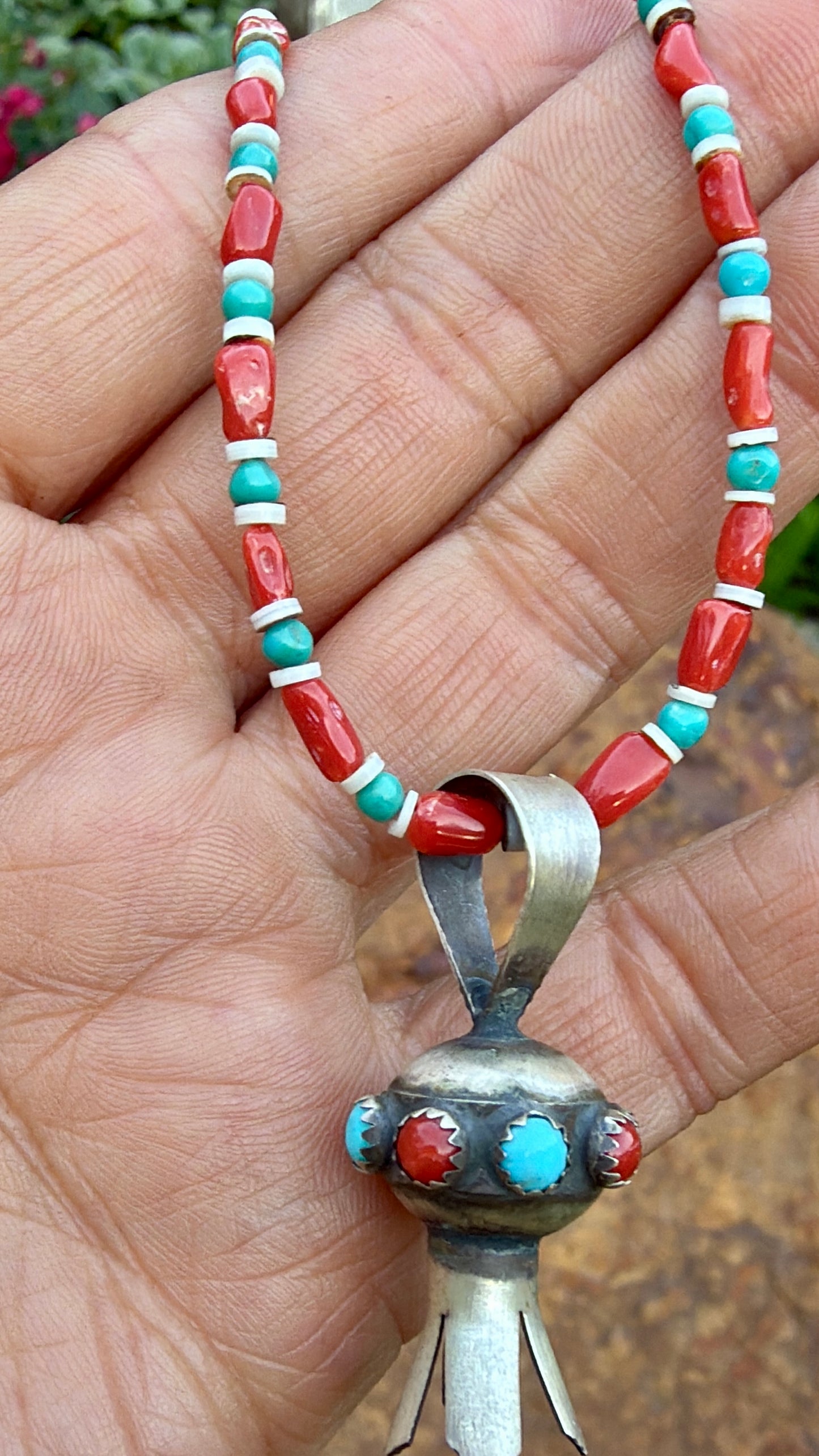 Squash Blossom Pendant on Beaded Necklace by Monica Smith