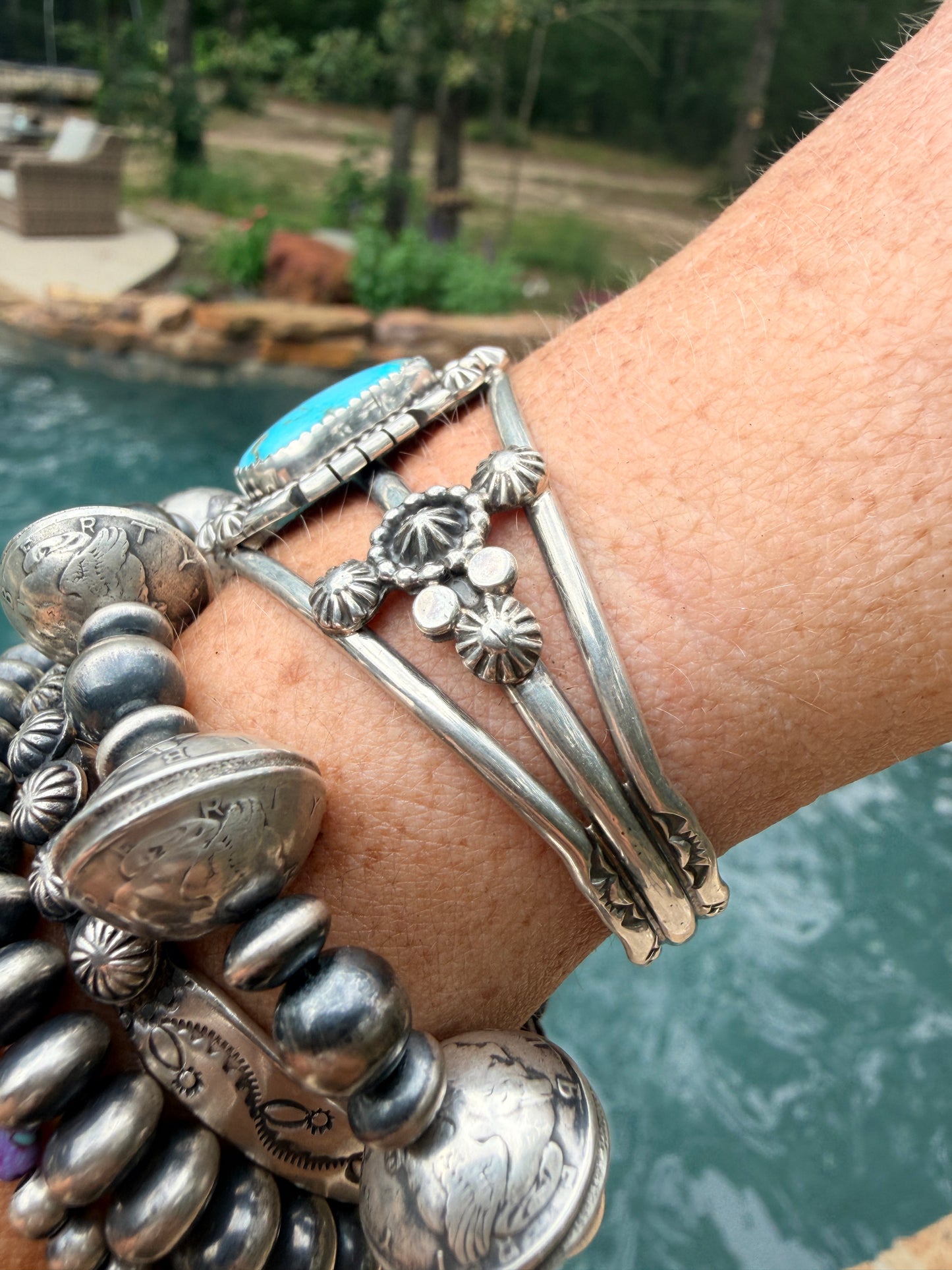 Native Made Large Detailed Turquoise Cuff