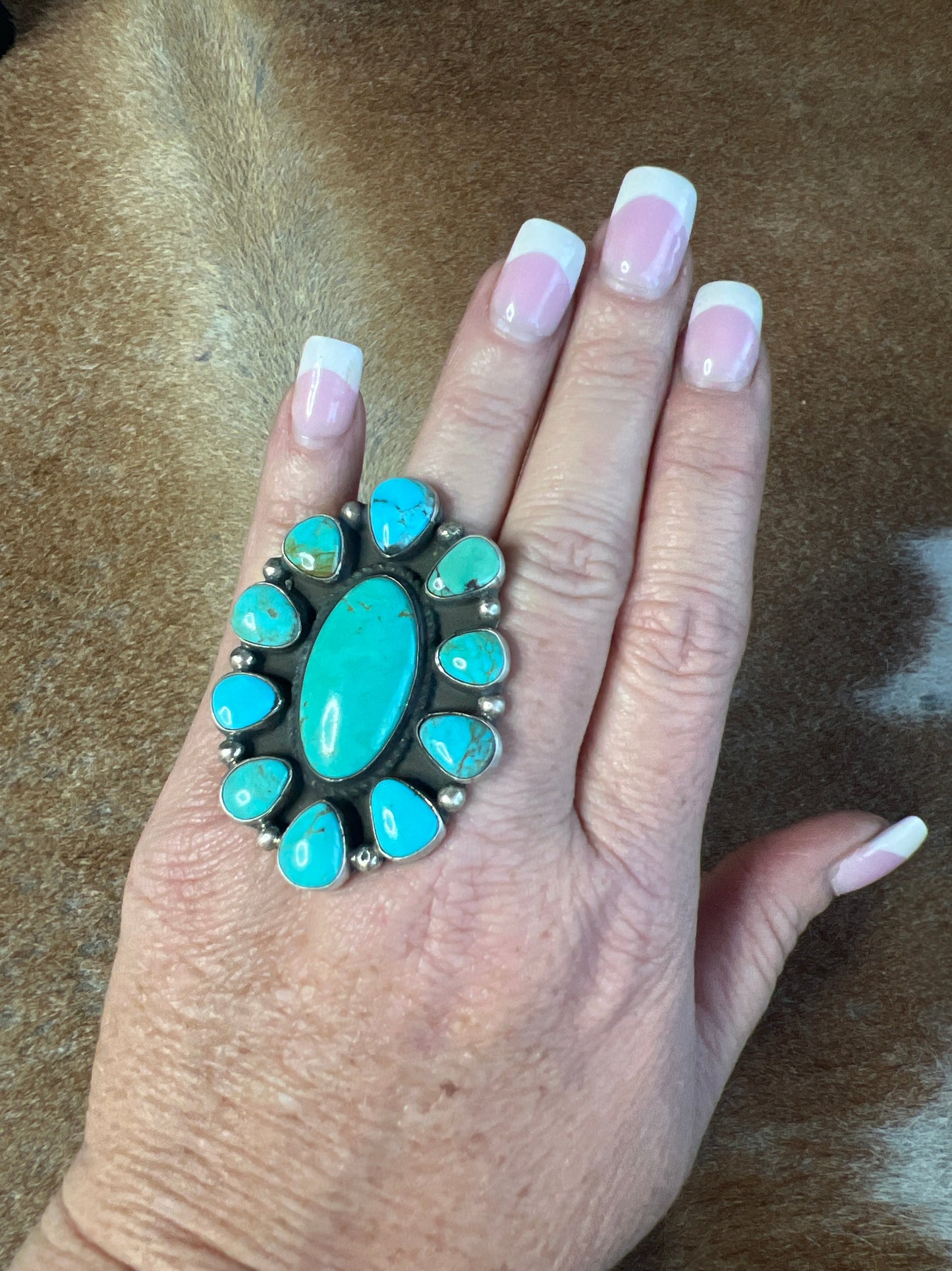 Geraldine James Large Turquoise Cluster Adjustable Ring