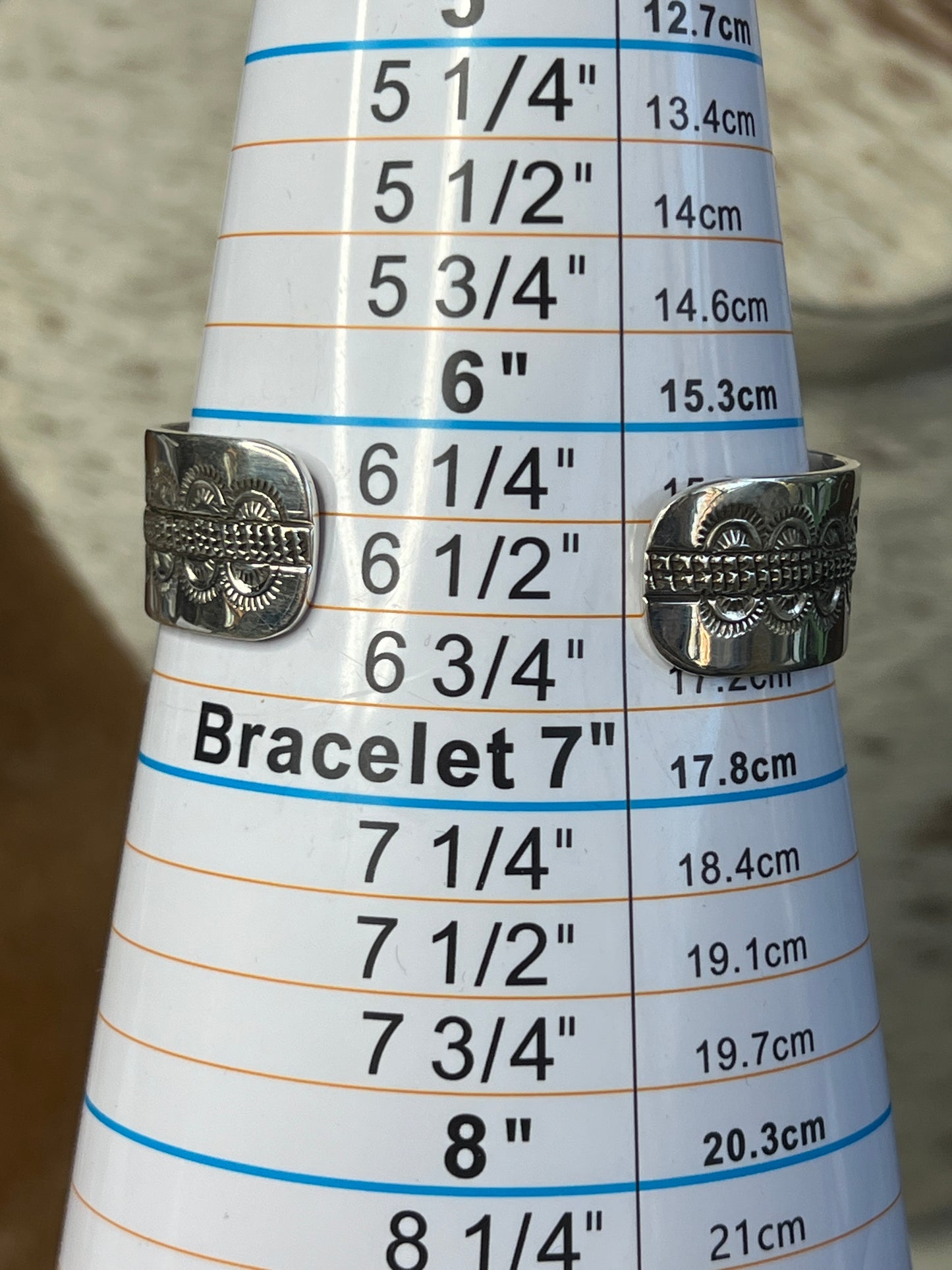 Native Made Silver & Turquoise Handstamped Bracelet by Eula Wylie