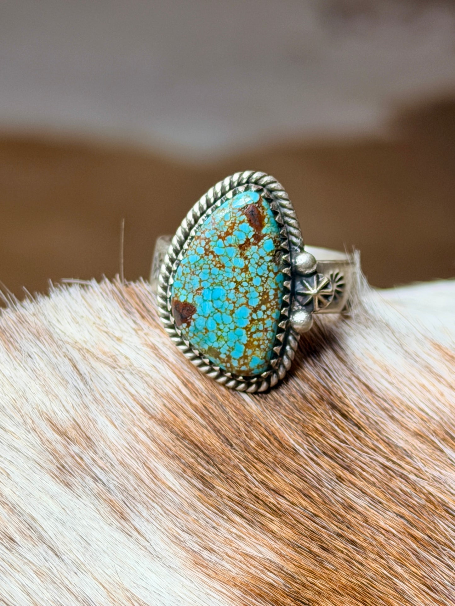 HANDMADE STERLING SILVER NUMBER 8 TURQUOISE ADJUSTABLE RING
