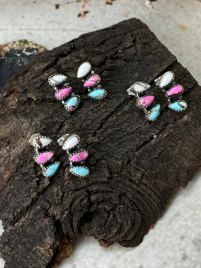 HANDMADE STERLING SILVER COTTON CANDY POST STUDS EARRINGS