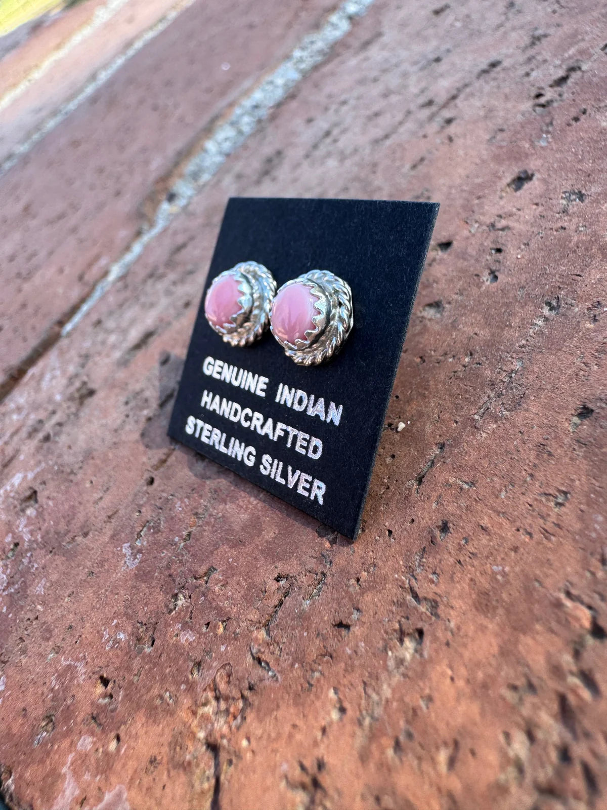 HANDCRAFTED QUEEN PINK CONCH SHELL & STERLING SILVER STUD EARRINGS