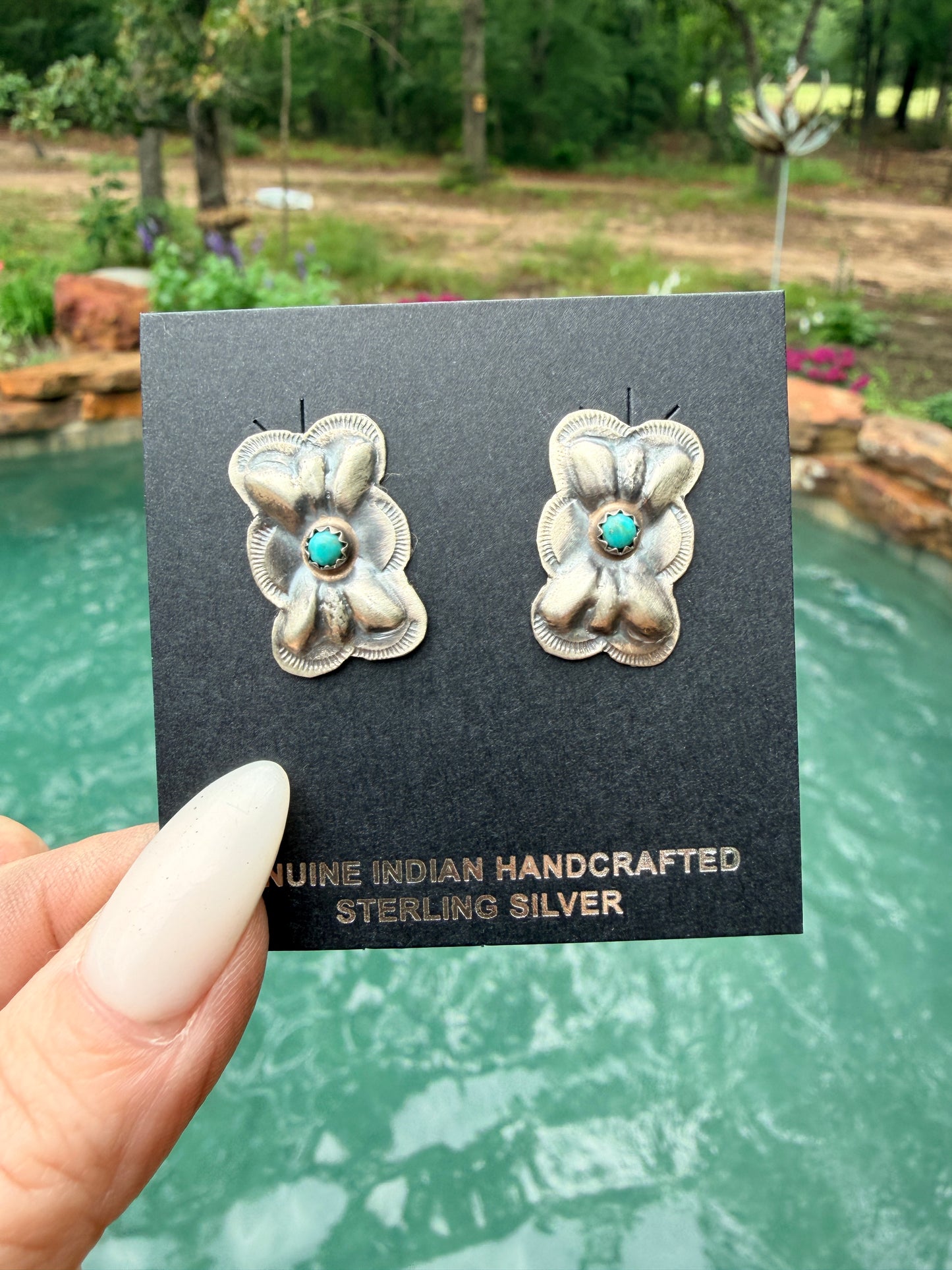 Authentic Sterling Silver Turquoise Concho Post Earrings