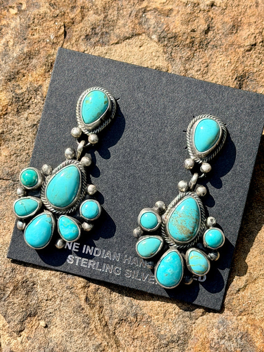 Native Made Carico Lake Turquoise Cluster Post Earrings by Travis Jensen