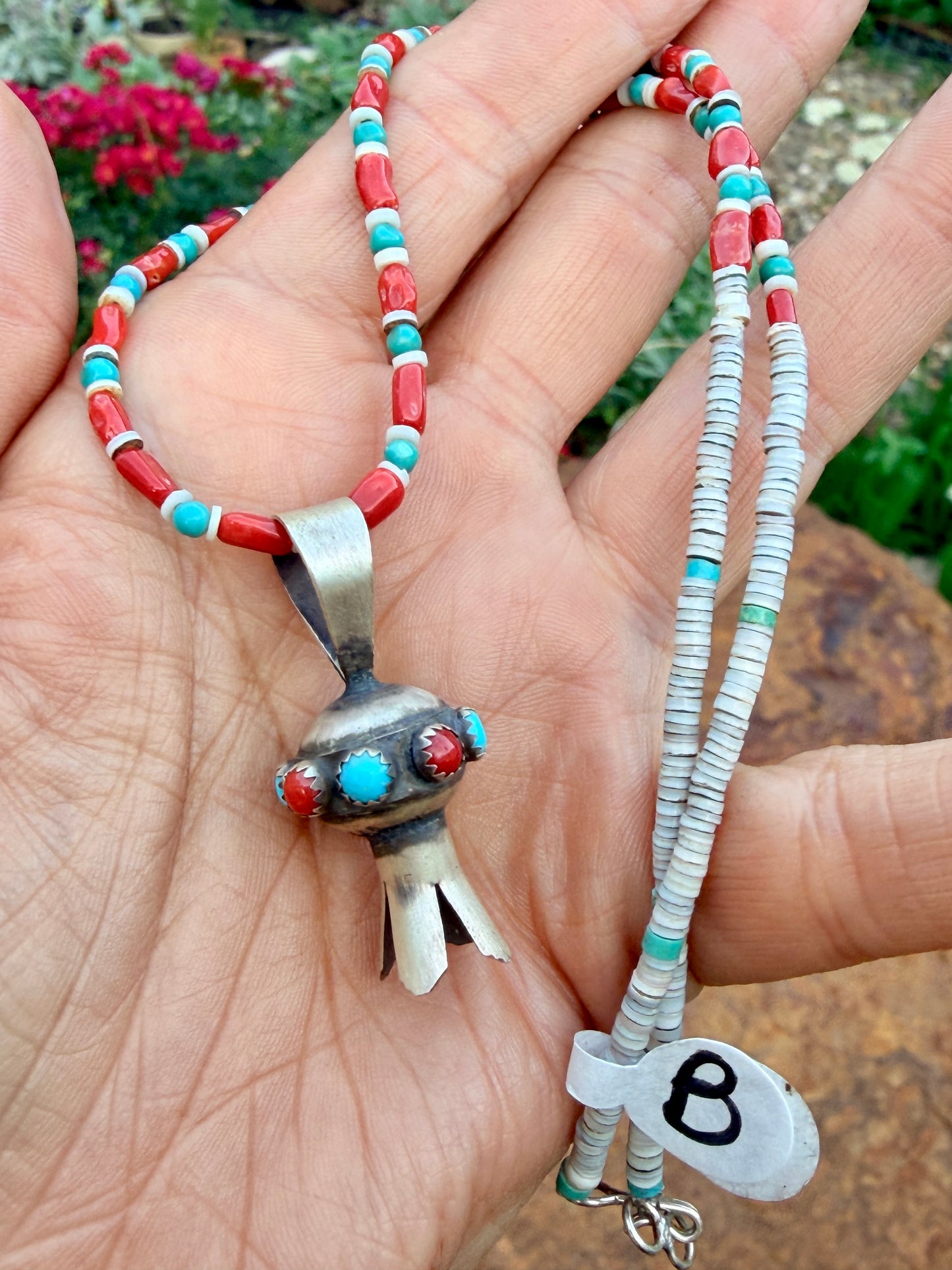 Squash Blossom Pendant on Beaded Necklace by Monica Smith