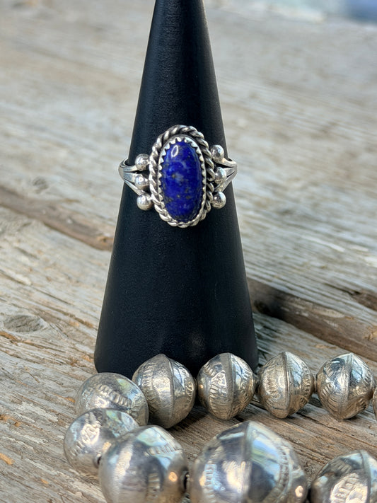 Authentic Native American Navajo Sterling Silver Lapis Ring By Marita Martinez size 8