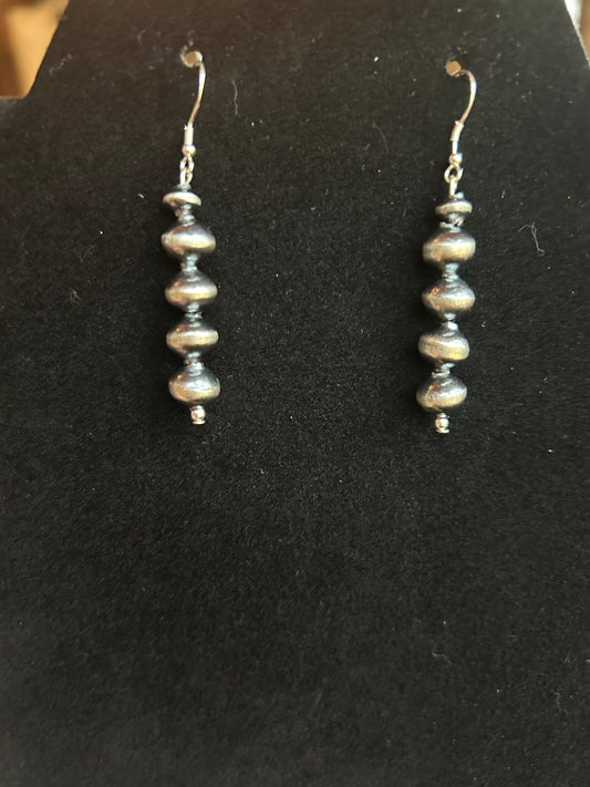 Navajo Handmade Sterling Silver Staple Piece Bead Earrings