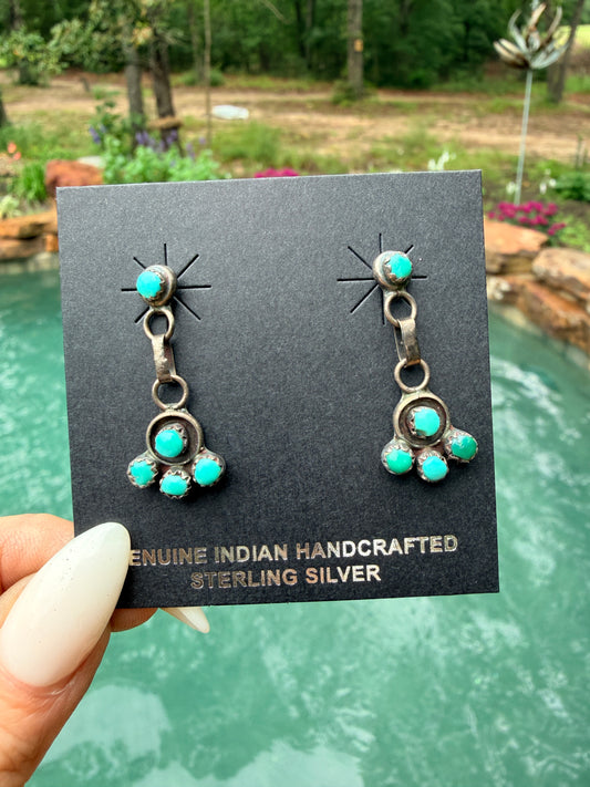Sterling Silver Zuni Turquoise Post Dangle Earrings