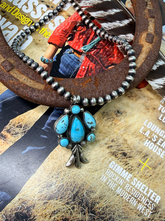 Native Made Turquoise Cluster Pendant Necklace