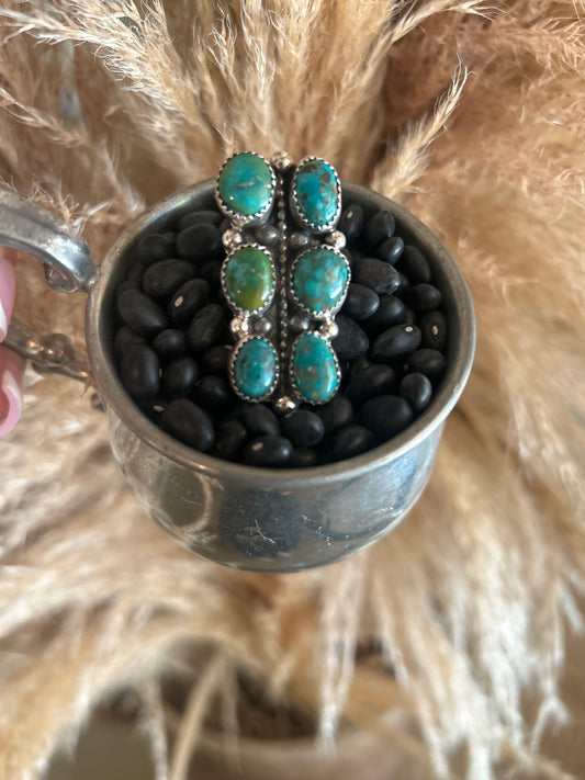 6 Stone Sonoran Gold Turquoise Ring by Sheila Becenti size 7