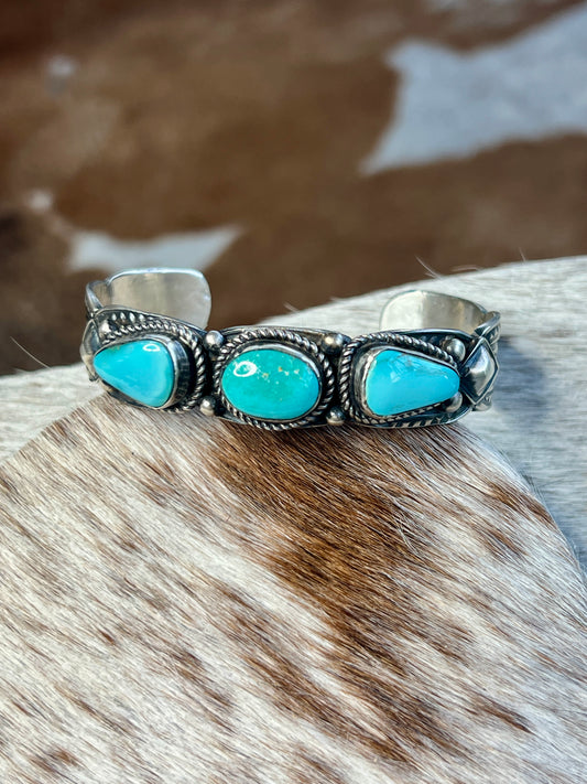 Authentic Native American Blue Ridge  Turquoise Cuff by Tillie Jon