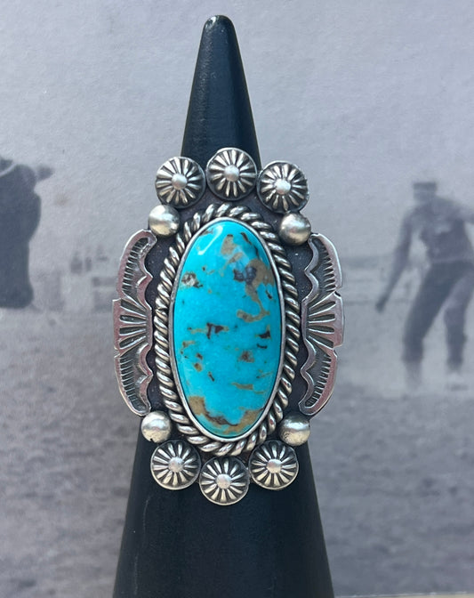 Navajo Turquoise and Silver Ring by Michael Calladitto