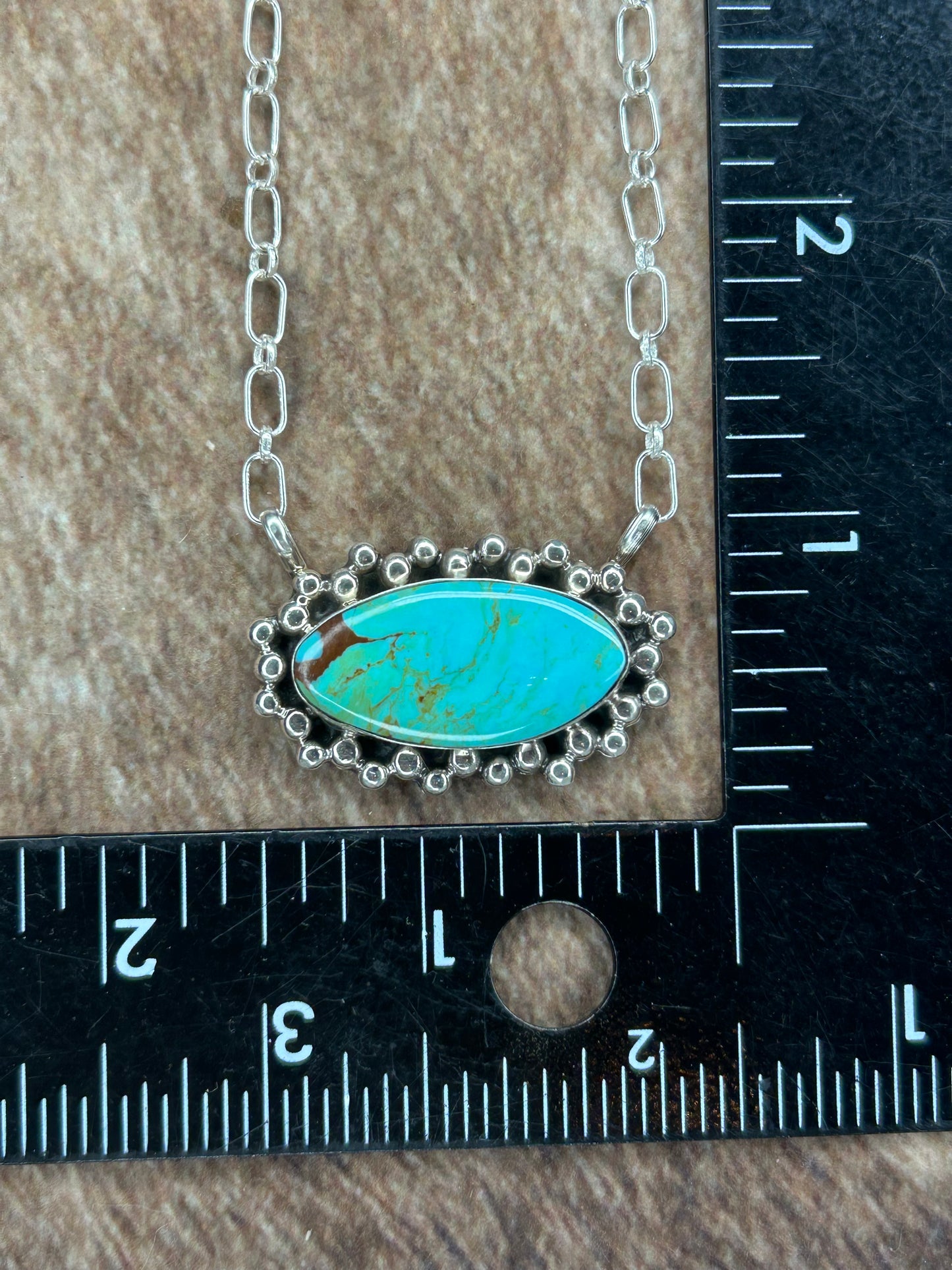 Kingman turquoise oval bar station necklace sterling silver Gregg Yazzie