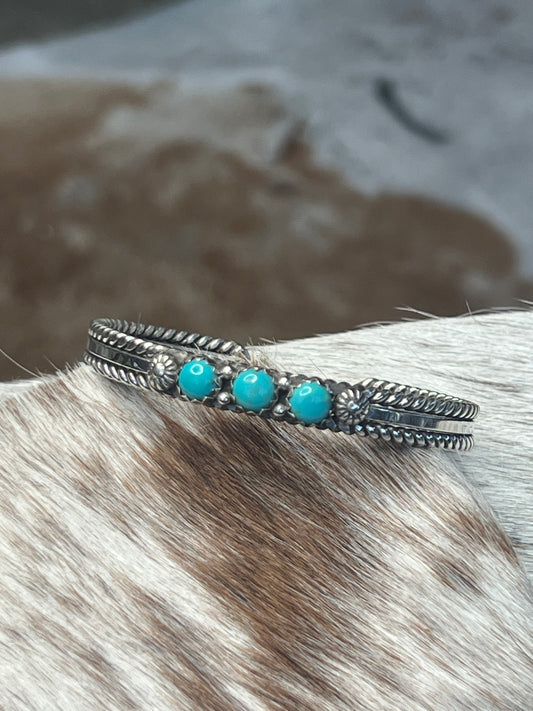 3 Stone Turquoise Cuff with Rope Design
