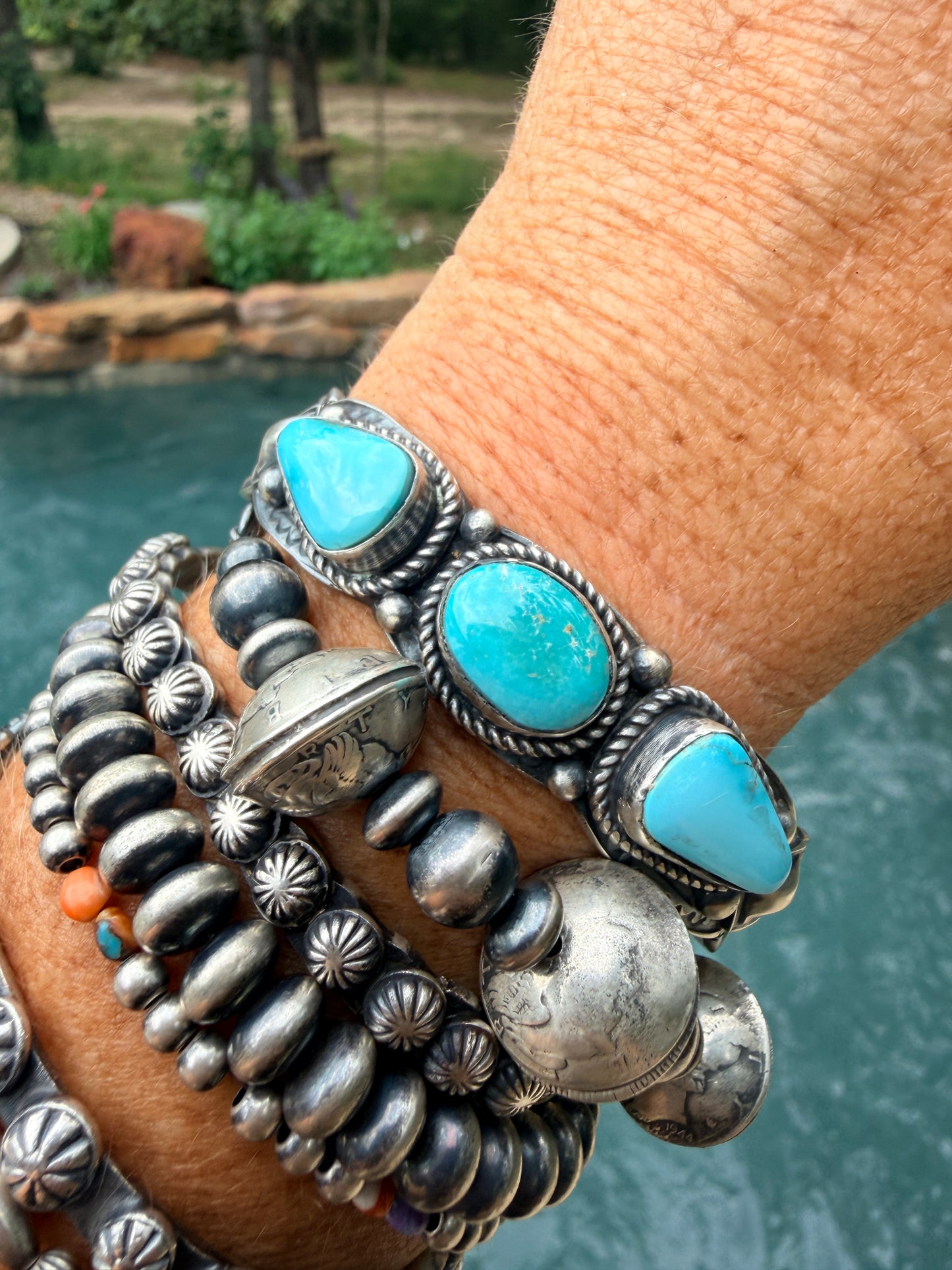 Authentic Native American Blue Ridge  Turquoise Cuff by Tillie Jon