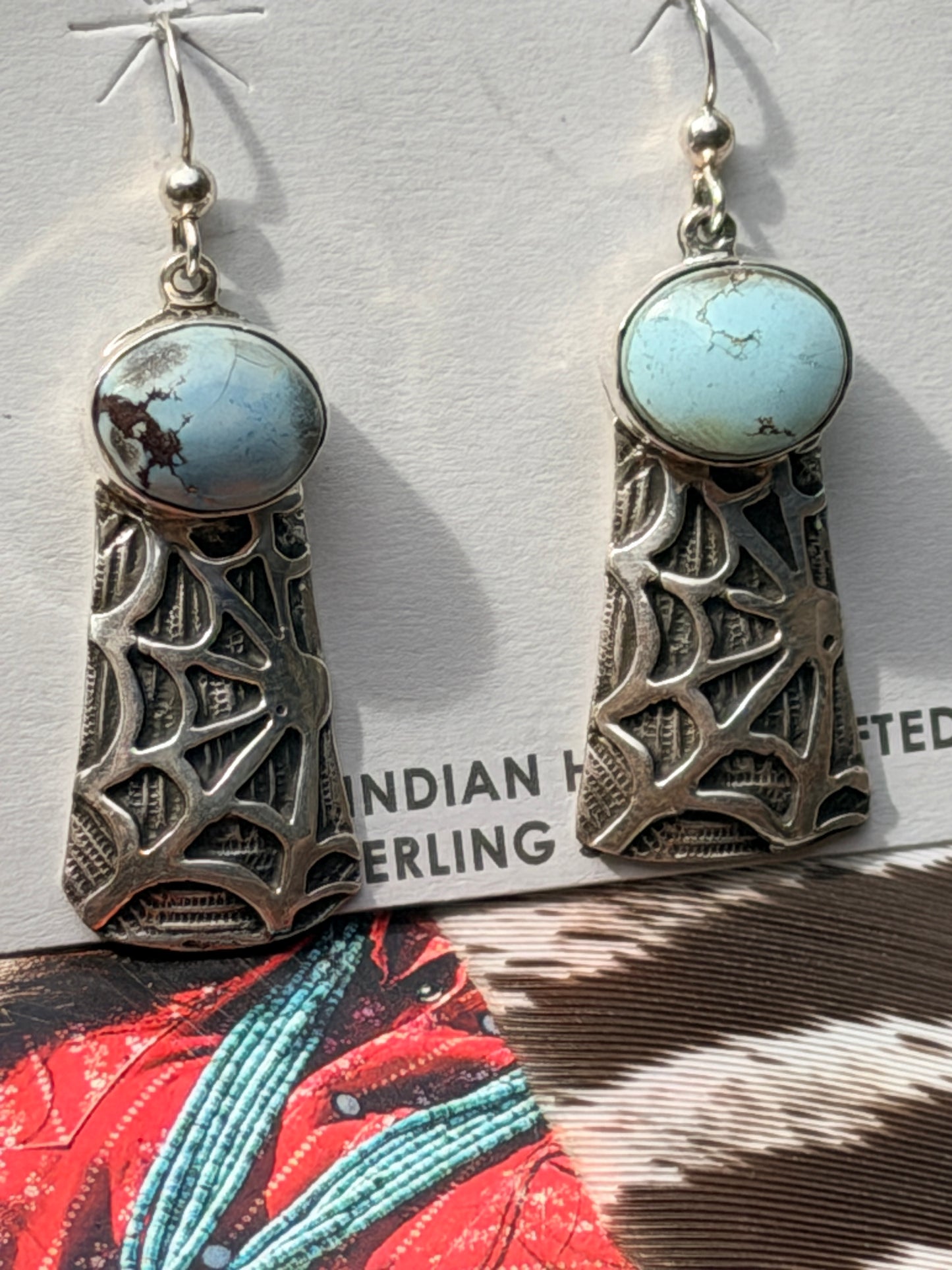 Golden Hills Turquoise Spiderweb Earrings by Joe Paul