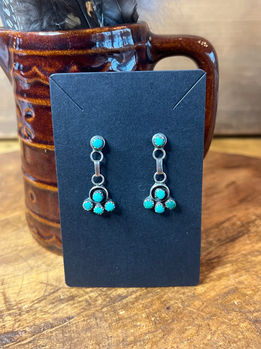 Sterling Silver Zuni Turquoise Post Dangle Earrings