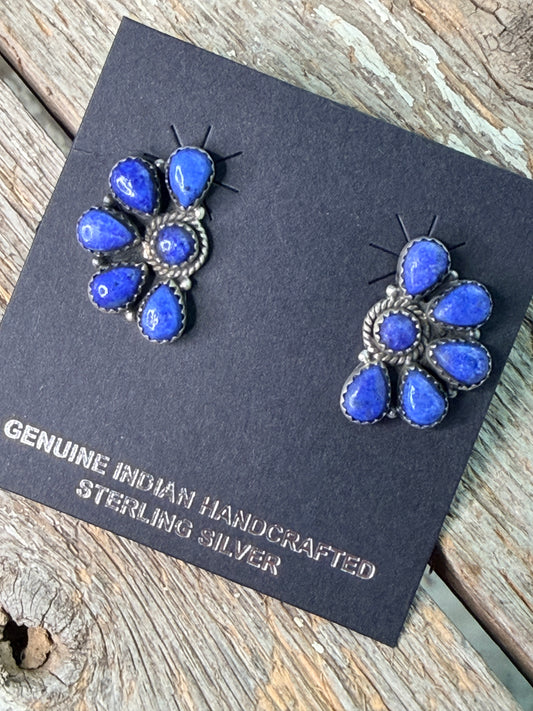 Handmade Lapis Half Cluster Studs