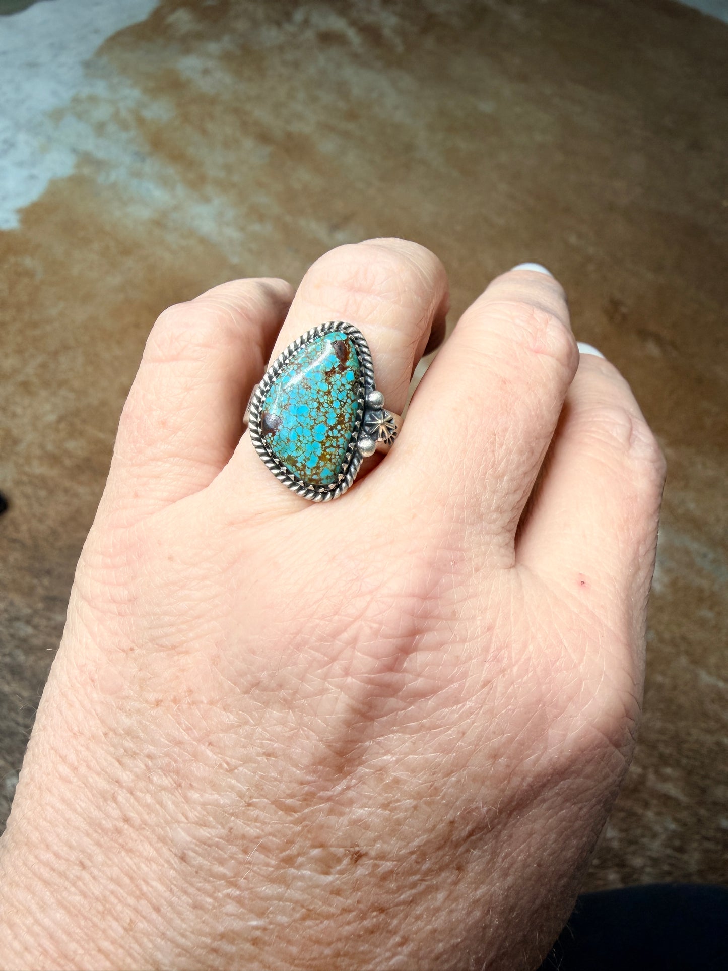 HANDMADE STERLING SILVER NUMBER 8 TURQUOISE ADJUSTABLE RING