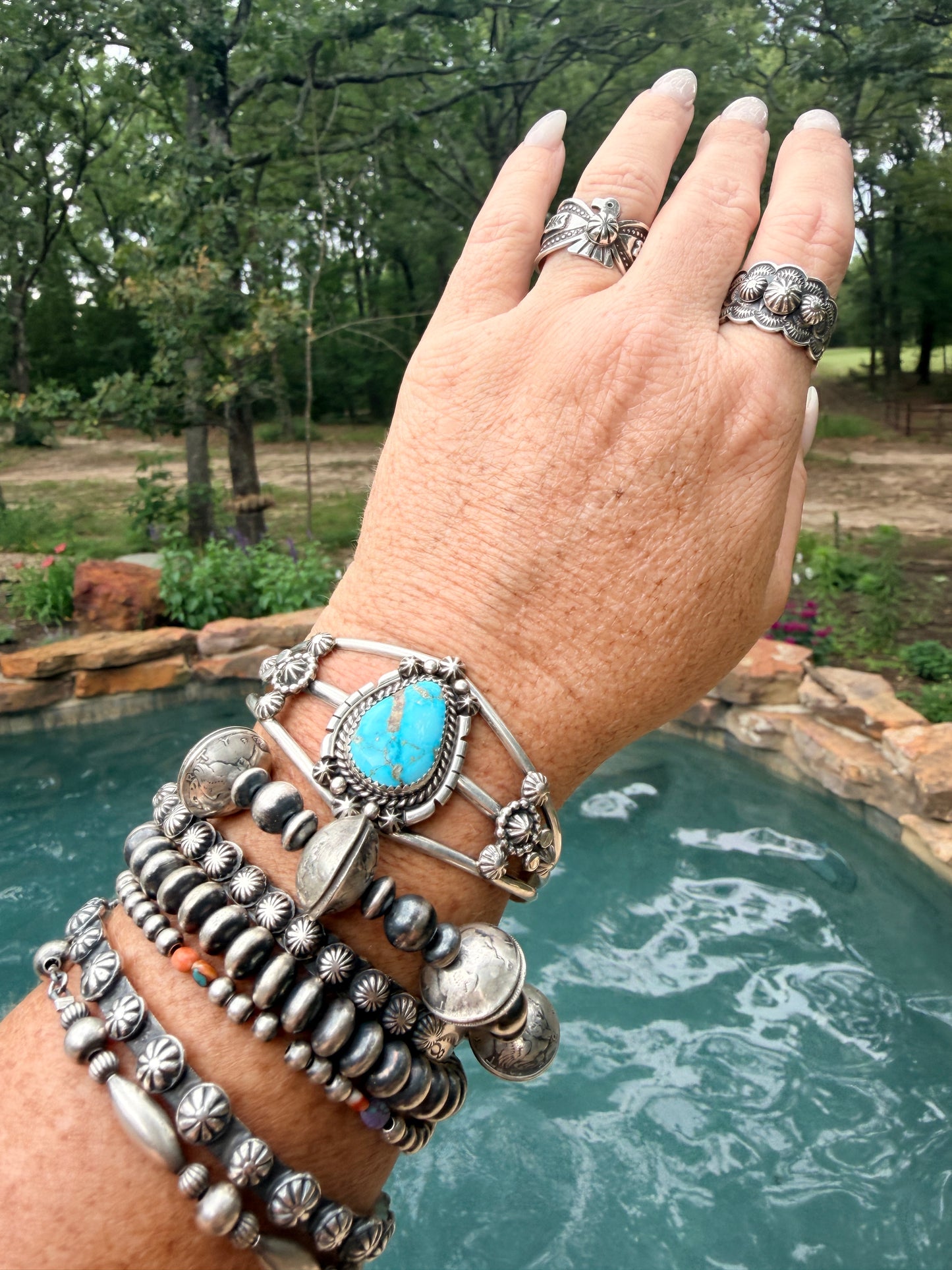 Native Made Large Detailed Turquoise Cuff