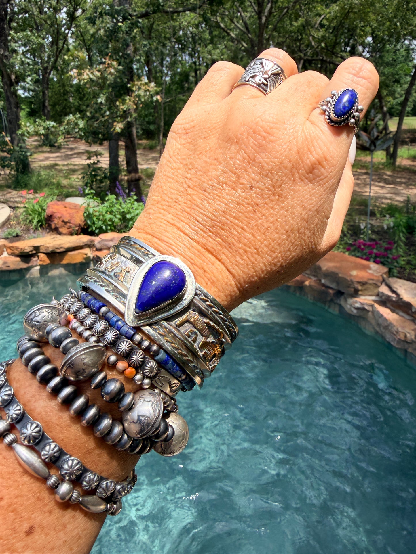 NAVAJO STERLING SILVER STUDDED BANGLE BRACELET BY KEVIN BILLAH