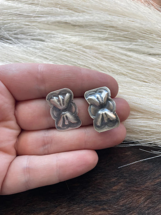 HANDCRAFTED STERLING SILVER BOW TIE CONCHO EARRINGS