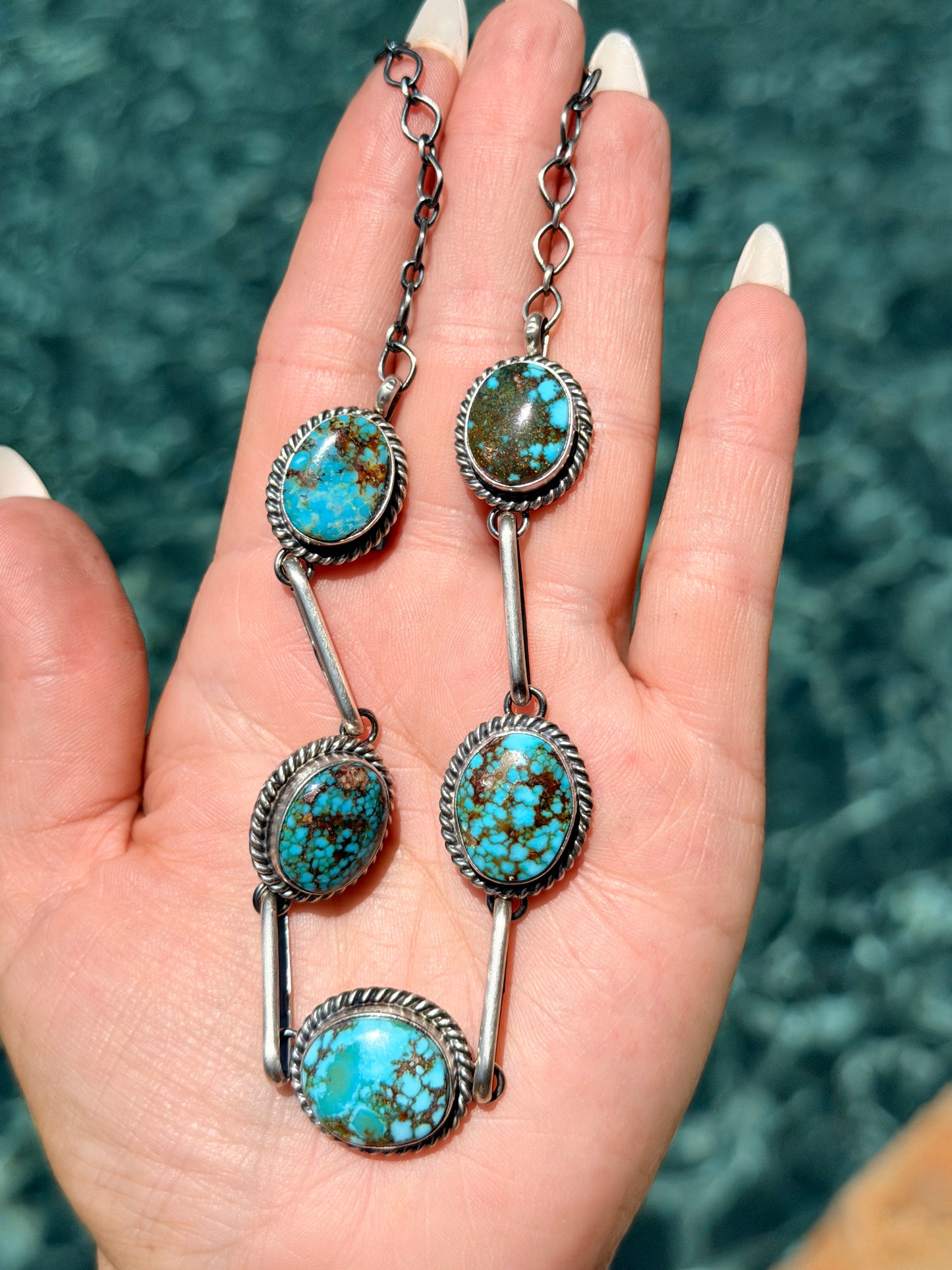 5 Stone Turquoise Choker By Native American Master Silversmith Mary Ann Spencer