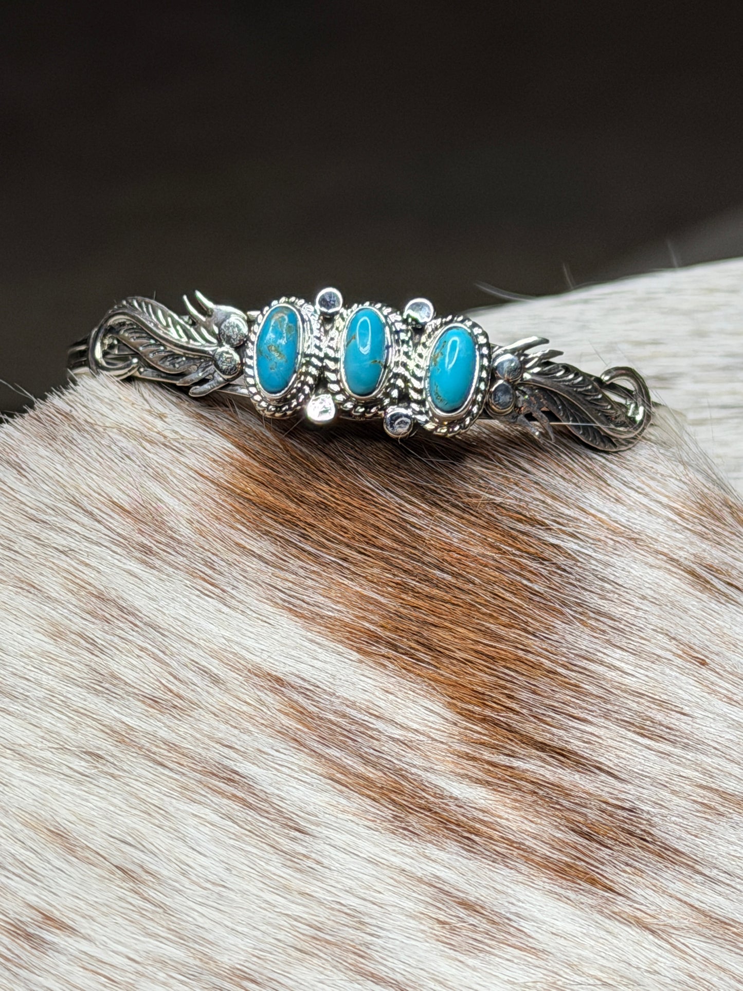 3 Stone Sterling Silver Leaf Cuff